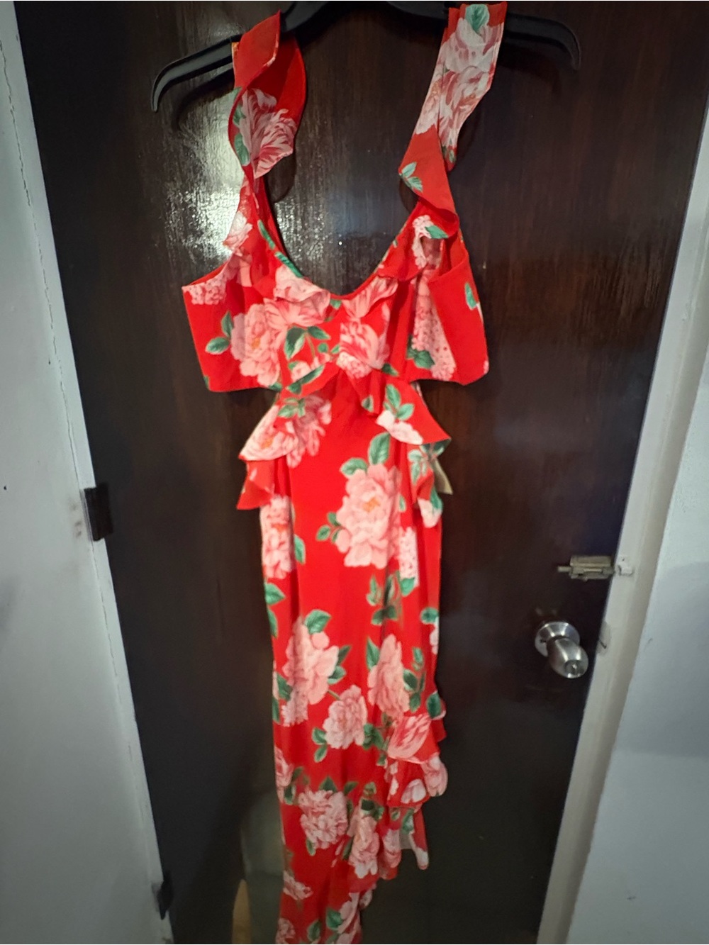Ever New Red Floral High-Low Ruffle Maxi Dress. Size Large. - Picture 2 of 10
